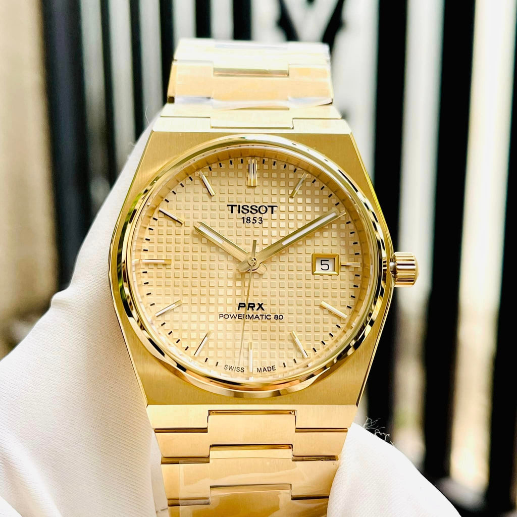 Tissot T137.407.33.021.00 PRX Powermatic 80 Men's Watch – Gold Dial & Gold Steel Strap