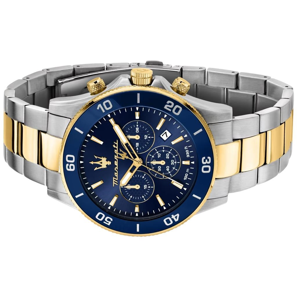Maserati Competizione Chronograph Blue Dial Two Tone Steel Strap Watch For Men - R8873600006