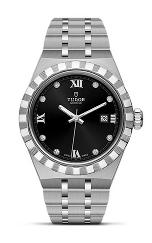 Tudor Royal Automatic Diamonds Black Dial Silver Steel Strap Watch for Men - M28600-0004