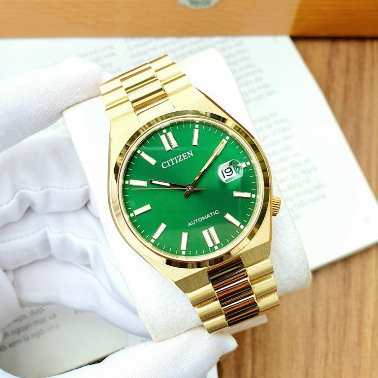 Citizen Tsuyosa NJ0152-51X Men's Automatic Watch – Green Dial with Gold Steel Strap
