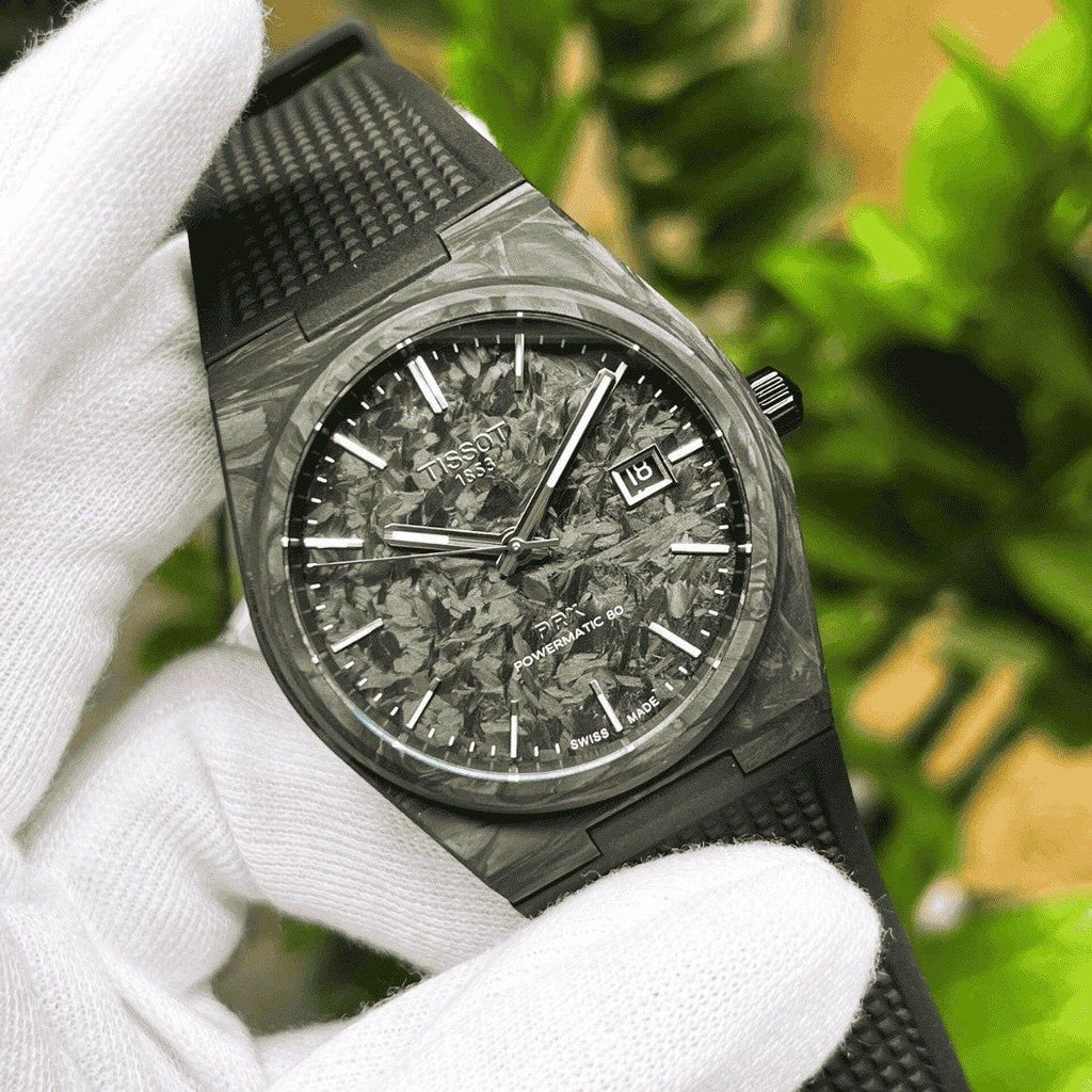 Tissot T137.907.97.201.00 PRX Powermatic 80 Men's Watch – Carbon Black Dial & Black Rubber Strap