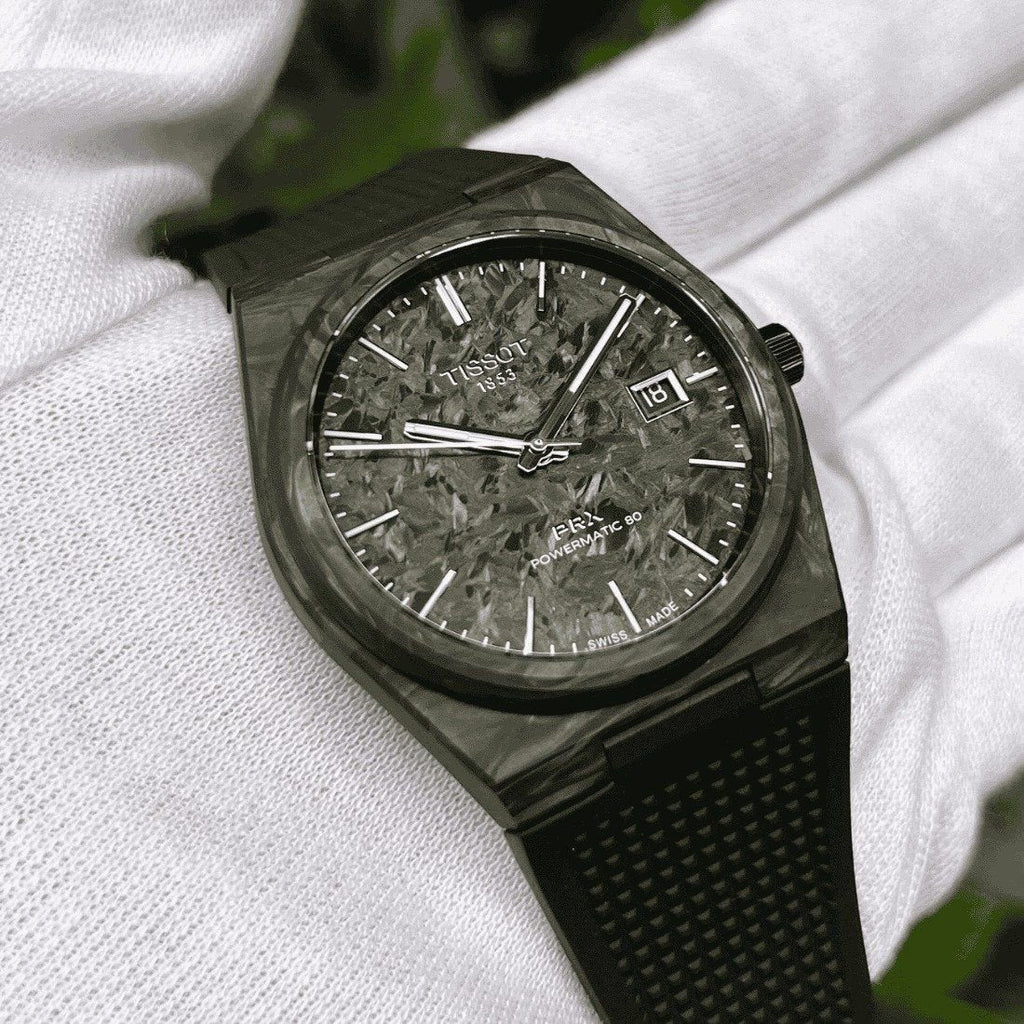 Tissot T137.907.97.201.00 PRX Powermatic 80 Men's Watch – Carbon Black Dial & Black Rubber Strap