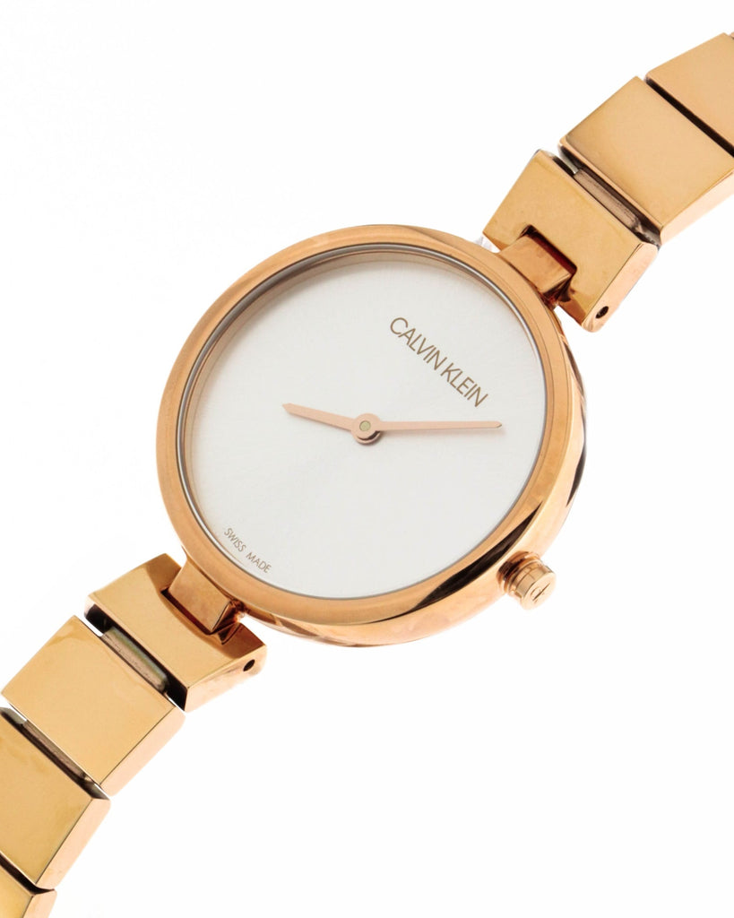Calvin Klein Authentic White Dial Rose Gold Steel Strap Watch for Women - K8G23646