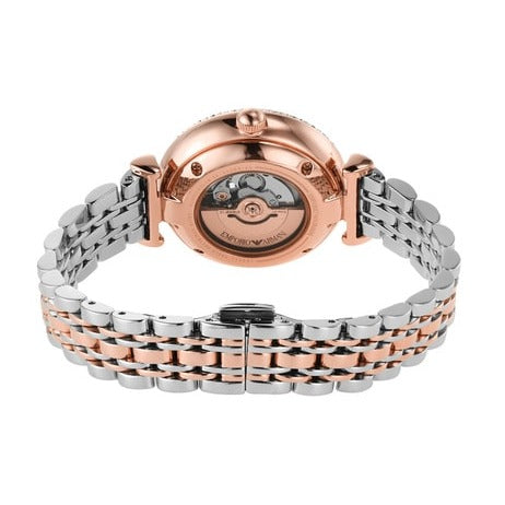 Emporio Armani Meccanico Automatic Mother of Pearl Dial Two Tone Steel Strap Watch For Women - AR60049