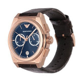 Emporio Armani Claudio Chronograph Blue Dial Brown Leather Strap Watch For Men - AR11554