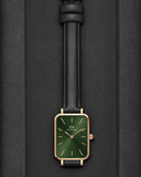 Daniel Wellington Quadro Pressed Melrose Emerald Green Dial Black Leather Strap Watch For Women - DW00100446