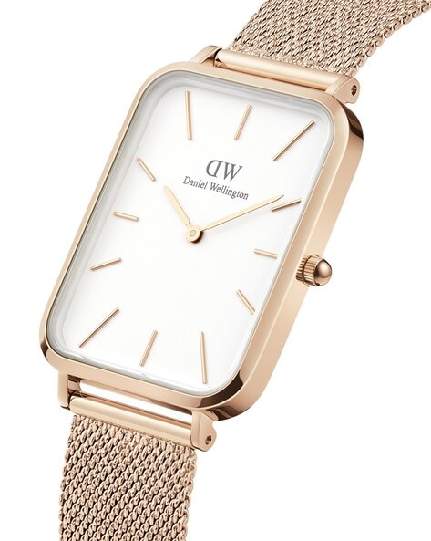 Daniel Wellington Quadro Pressed Melrose White Dial Rose Gold Mesh Strap Watch For Women - DW00100465