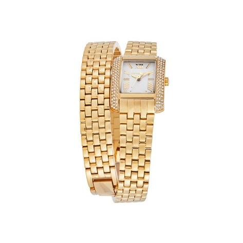 Michael Kors Emery Pave Double Wrap White Dial Gold Steel Strap Watch for Women - MK4833