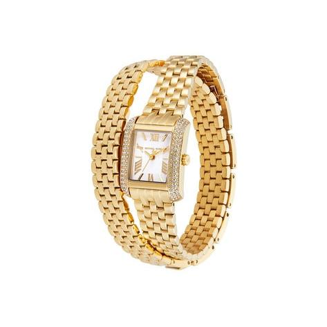 Michael Kors Emery Pave Double Wrap White Dial Gold Steel Strap Watch for Women - MK4833