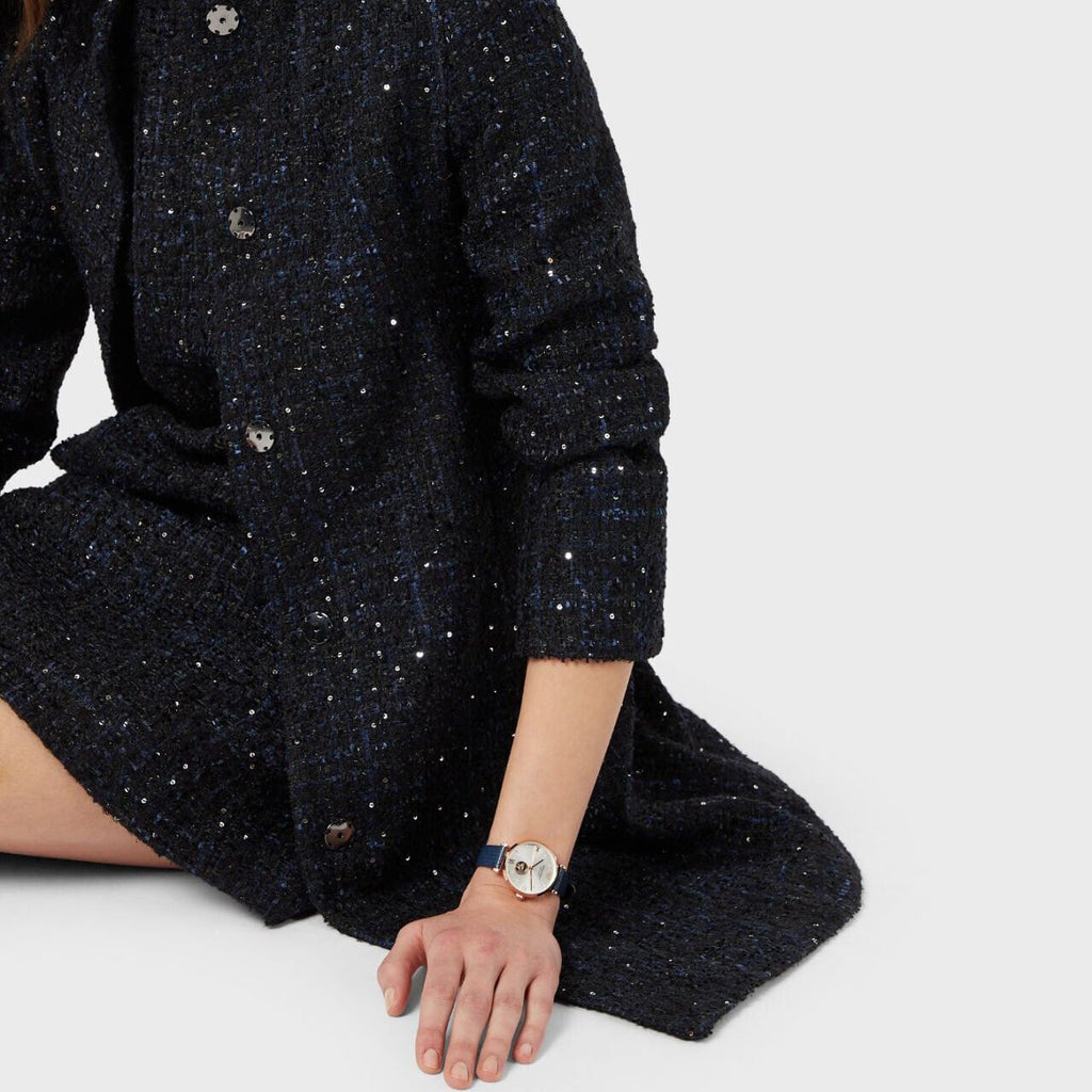 Emporio Armani Gianni T-Bar Analog Silver Dial Blue Leather Strap Watch For Women - AR60020