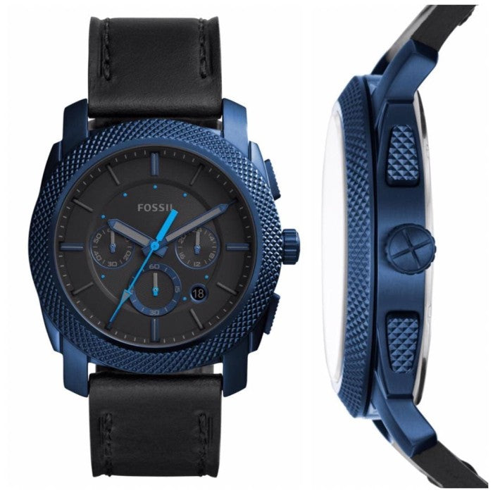 Fossil Machine Chronograph Black Dial Black Leather Strap Watch for Men - FS5361