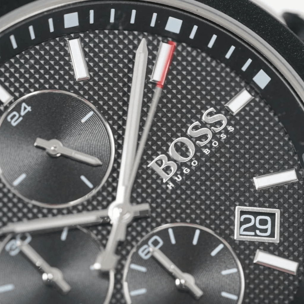 Hugo Boss Velocity Black Dial Black Leather Strap Watch for Men - 1513716