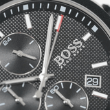 Hugo Boss Velocity Black Dial Black Leather Strap Watch for Men - 1513716