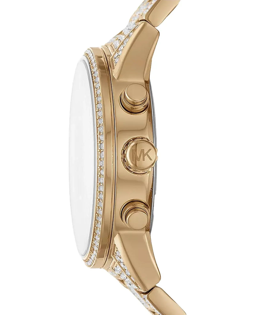 Michael Kors Ritz Three-Hand Glitz Crystals Gold Dial Gold Steel Strap Watch for Women - MK6747