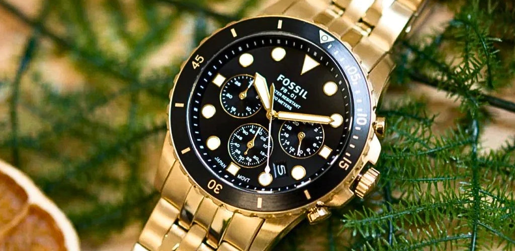Fossil FS5836 FB-01 Chronograph Men’s Watch – Black Dial with Gold Steel Strap