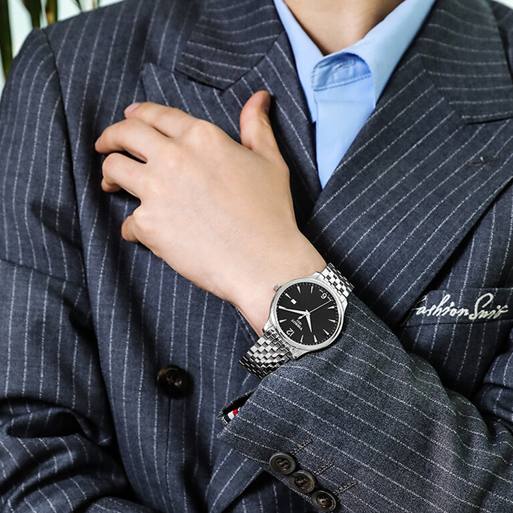 Tissot T Classic Tradition Black Dial Silver Steel Strap Watch For Men - T063.610.11.057.00