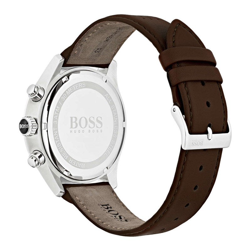 Hugo Boss Grand Prix Grey Dial Brown Leather Strap Watch for Men -  1513476