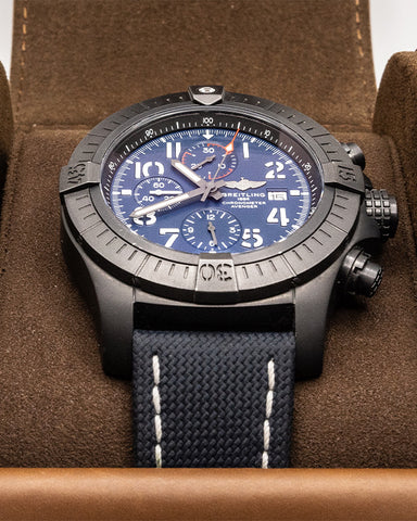 Breitling Super Avenger Chronograph 48 Night Mission Blue Dial Blue Leather Strap Watch for Men - V13375101C1X2