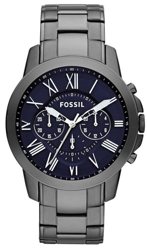 Fossil Grant Chronograph Blue Dial Grey Steel Strap Watch for Men - FS4831