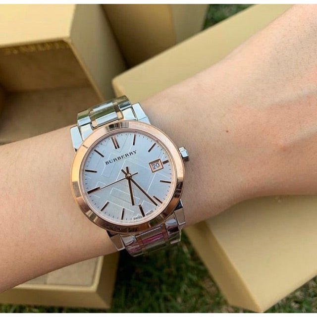 Burberry The City White Dial Two Tone Steel Strap Watch for Women - BU9105