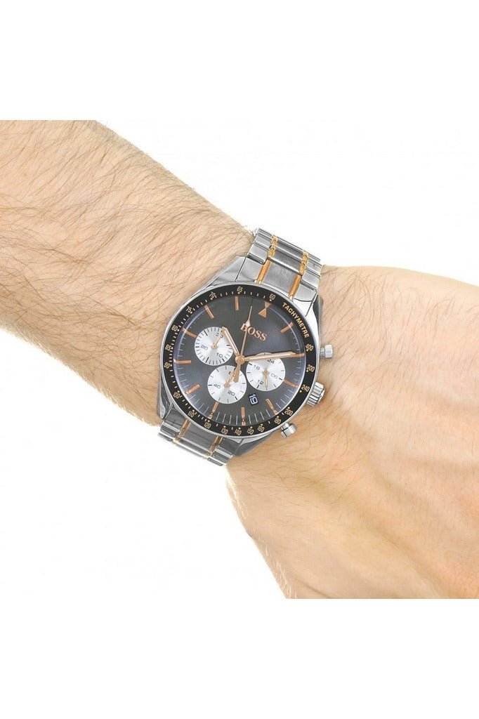 Hugo Boss Trophy Chronograph Grey Dial Silver Steel Strap Watch for Men - 1513634