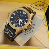 Fossil Nate Chronograph Blue Dial Brown Leather Strap Watch for Men - JR1505