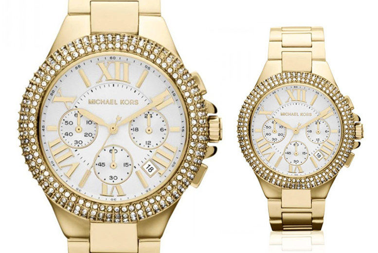 Michael Kors Camille Silver Diamonds Dial Gold Steel Strap Watch for Women - MK5756