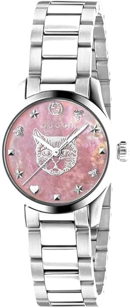 Gucci G Timeless Quartz Mother of Pearl Pink Dial Silver Steel Strap Watch For Women - YA1265013