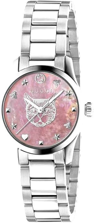 Gucci G Timeless Quartz Mother of Pearl Pink Dial Silver Steel Strap Watch For Women - YA1265013