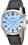 Fossil Pilot Chronograph Sky Blue Dial Black Leather Strap Watch for Men - FS5162