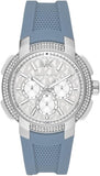 Michael Kors MK7220 Sidney Multifunction Quartz Women's Watch – Silver Dial & Blue Rubber Strap with Crystals