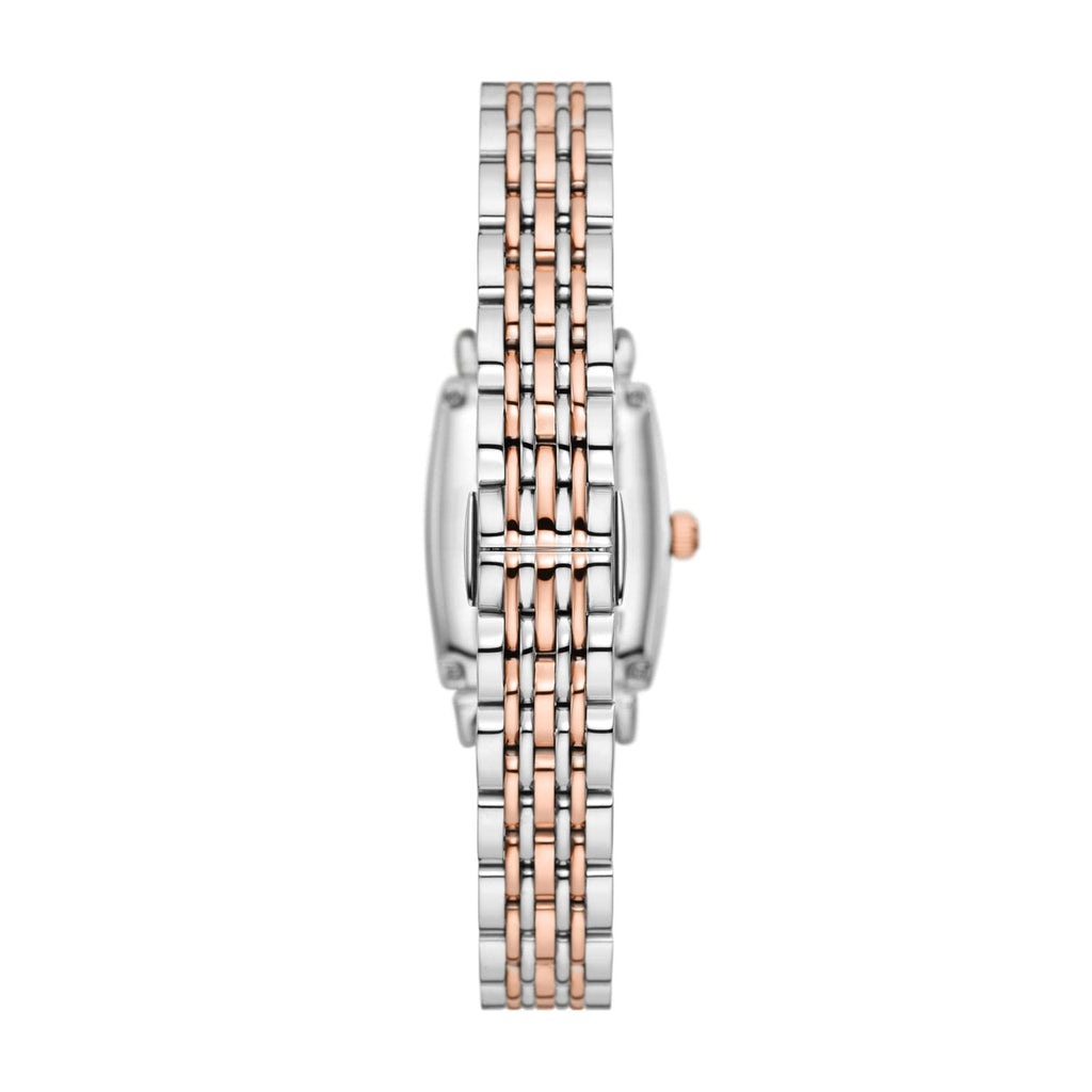 Emporio Armani Gianni T Bar White Mother Of Pearl Dial Two Tone Steel Strap Watch For Women - AR11519