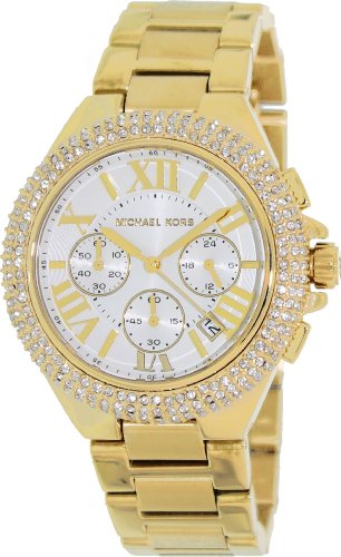 Michael Kors Camille Silver Diamonds Dial Gold Steel Strap Watch for Women - MK5756