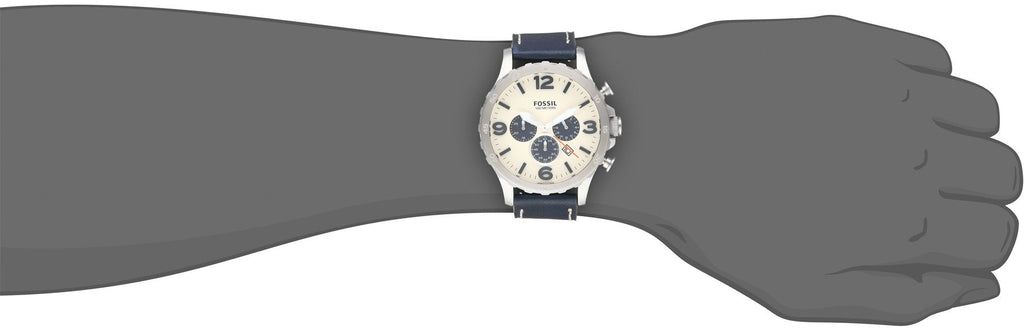 Fossil Nate Chronograph White Dial Blue Leather Strap Watch for Men - JR1480