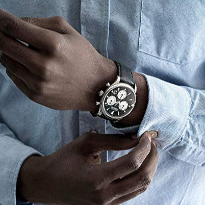 Movado Heritage Chronograph Black Dial Black Leather Strap Watch for Men - 3650005