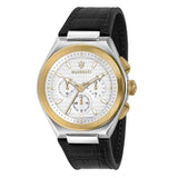 Maserati Triconic Chronograph White Dial Black Leather Strap Watch For Men - R8871639004