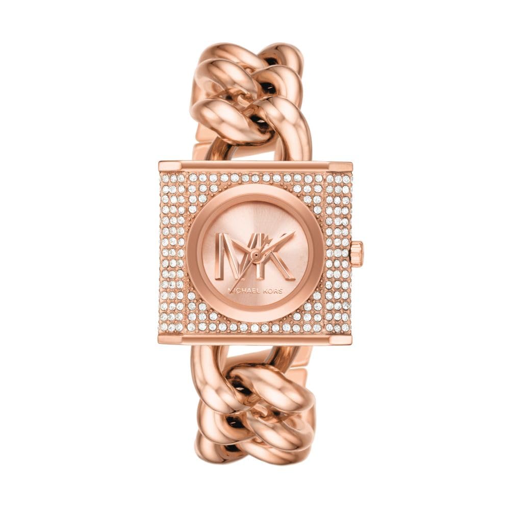 Michael Kors Chain Lock Three-Hand Rose Gold Dial Rose Gold Steel Strap Watch for Women - MK4827