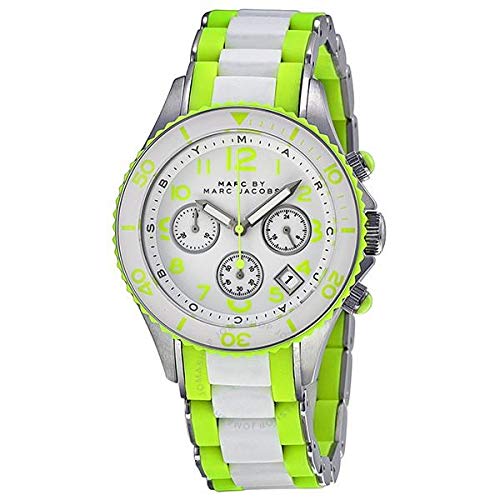 Marc Jacobs Rock Chronograph White Dial White & Green Silicone Strap Watch for Women - MBM2592