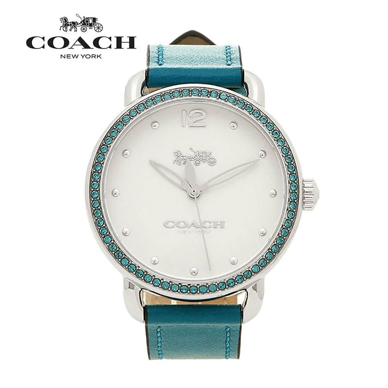 Coach Delancey White Dial Turquoise Leather Strap Watch for Women - 14502884