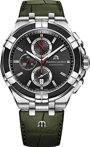Maurice Lacroix Aikon Chronograph Black Dial Green Leather Strap Watch for Men - AI1018-PVB21-330-1
