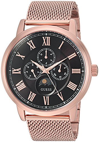 Guess Delancy Black Dial Rose Gold Mesh Bracelet Watch for Men - W0871G5