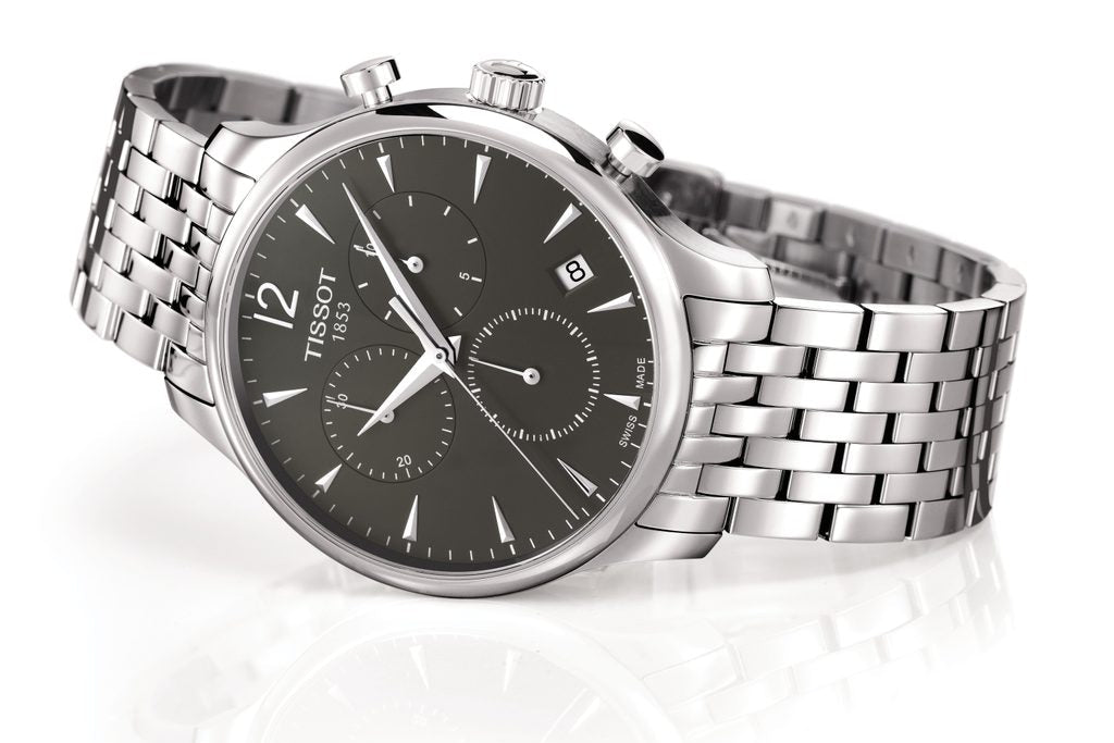 Tissot T Classic Tradition Chronograph Black Dial Silver Steel Strap Watch For Men - T063.617.11.067.00