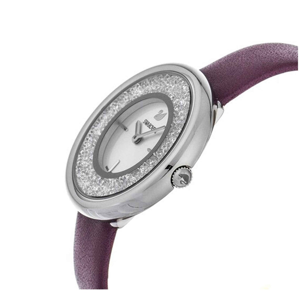 Swarovski Crystalline Silver Dial Purple Leather Strap Watch for Women - 5295355