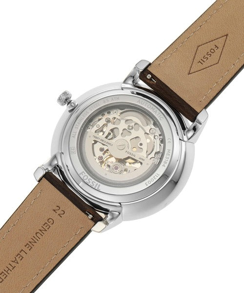 Fossil Neutra Automatic Skeleton White Dial Brown Leather Strap Watch for Men - ME3184