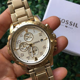 Fossil Dean Chronograph Champagne Dial Gold Steel Strap Watch for Men - FS4867
