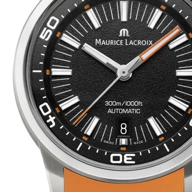 Maurice Lacroix Pontos S Diver Black Dial Orange Rubber Strap Watch For Men - PT6248-SS00L-330-J