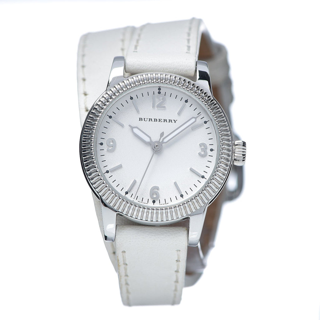 Burberry Utilitarian White Dial White Leather Strap Watch for Women - BU7846