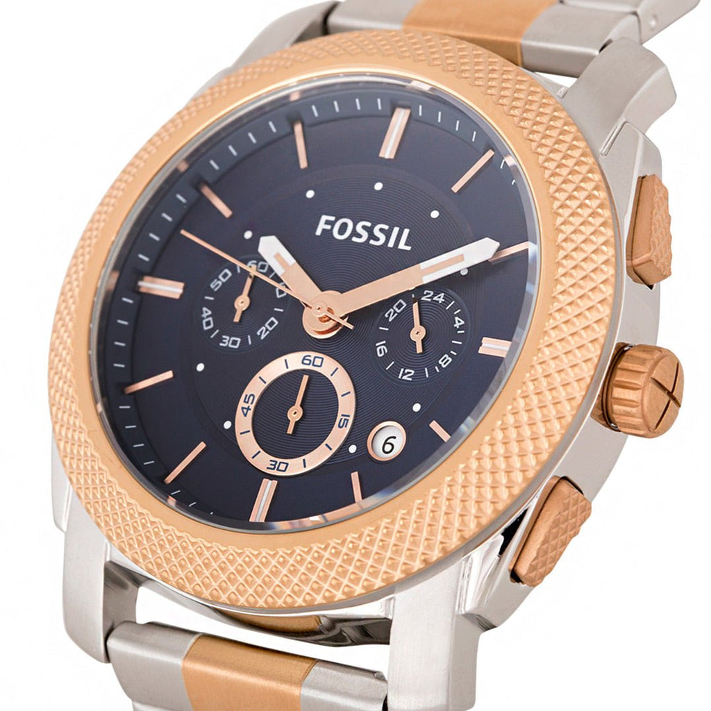 Fossil Machine Blue Dial Two Tone Steel Strap Watch for Men - FS5037