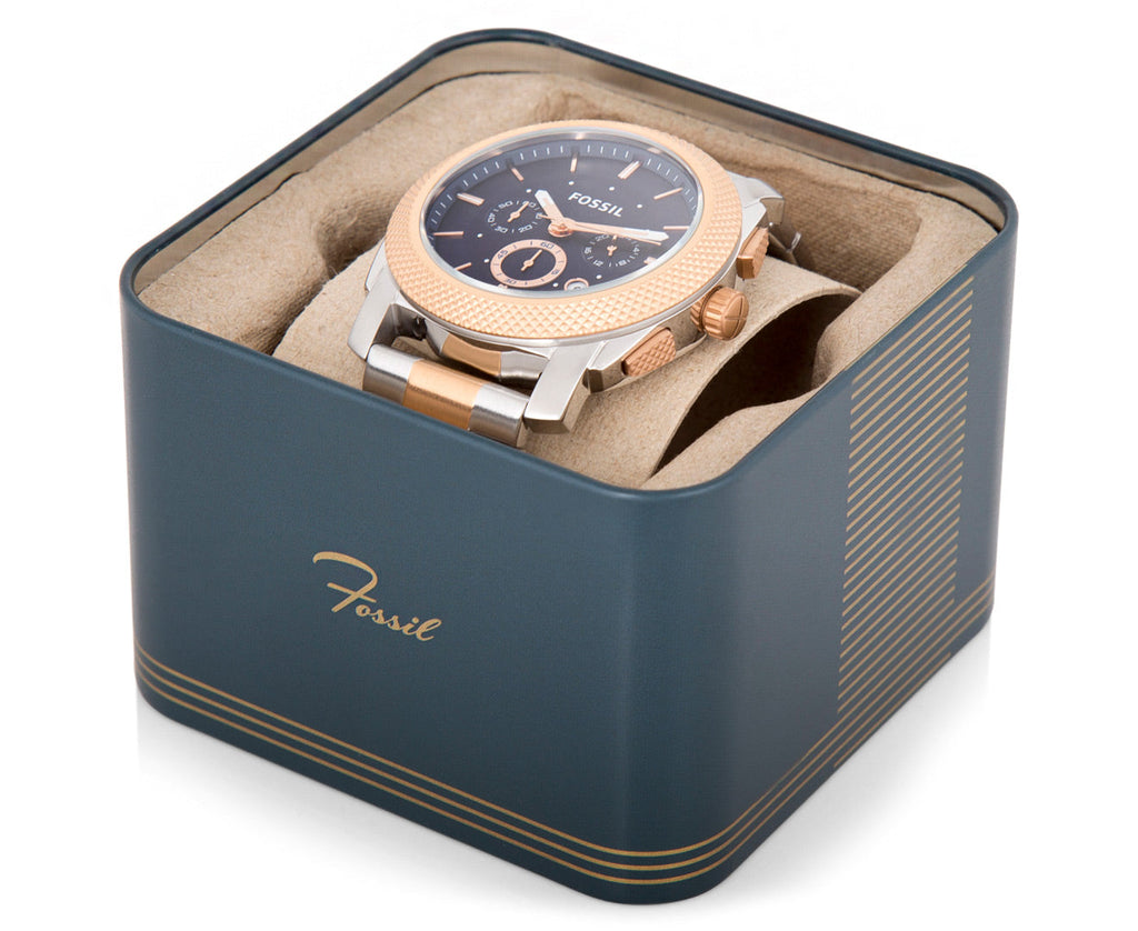 Fossil Machine Blue Dial Two Tone Steel Strap Watch for Men - FS5037