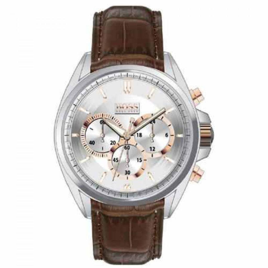 Hugo Boss Driver Quartz Silver Dial Brown Leather Strap Watch For Men - HB1512881